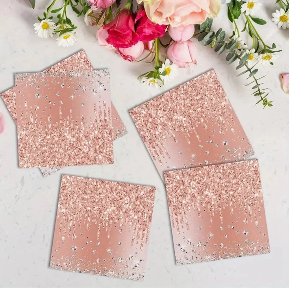 Rose Golden Diamonds 3-ply Cocktail Beverage Party Napkins, 20 ct